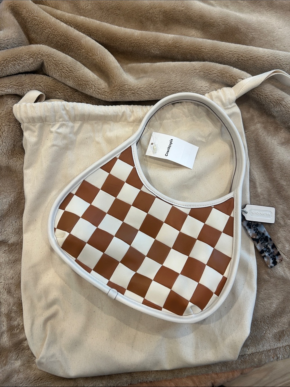 Coach Small Ergo Brown & Cream Checker Hobo Bag